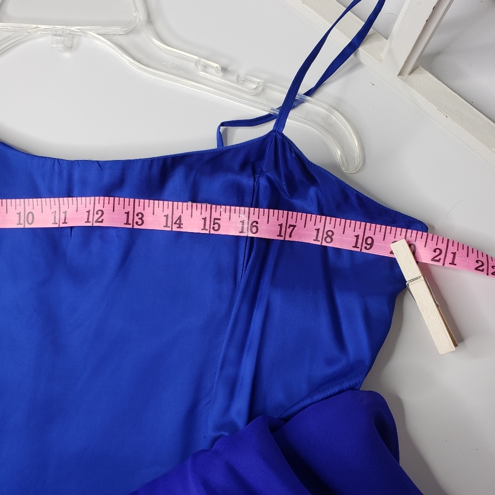 Vtg Maxi Slip Dress Flowy Royal Blue Silk Y2K Pixi Fairy Crepe Sheer Satin Event - Picture 10 of 15